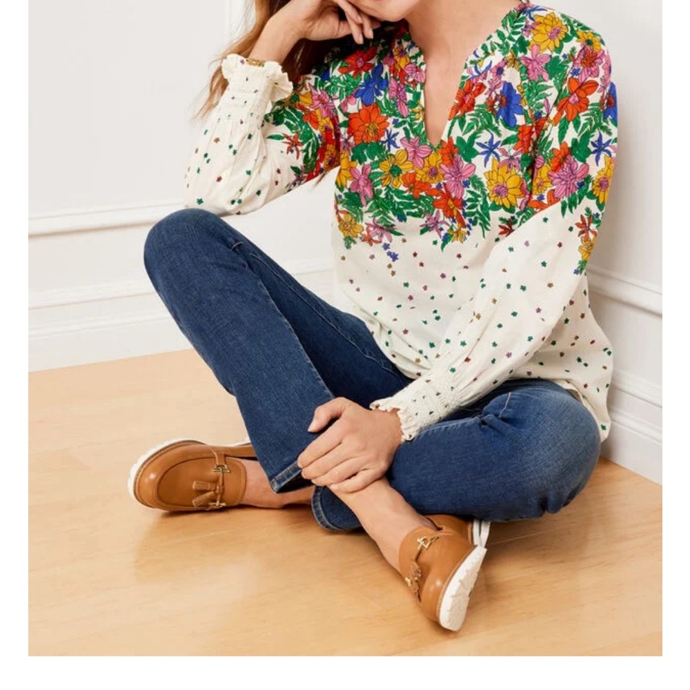 Blissful Floral Smocked Cuff Blouse